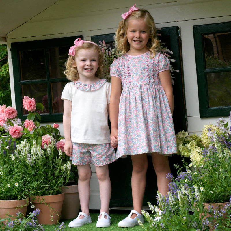 Pastel Floral Scalloped Frill Dress