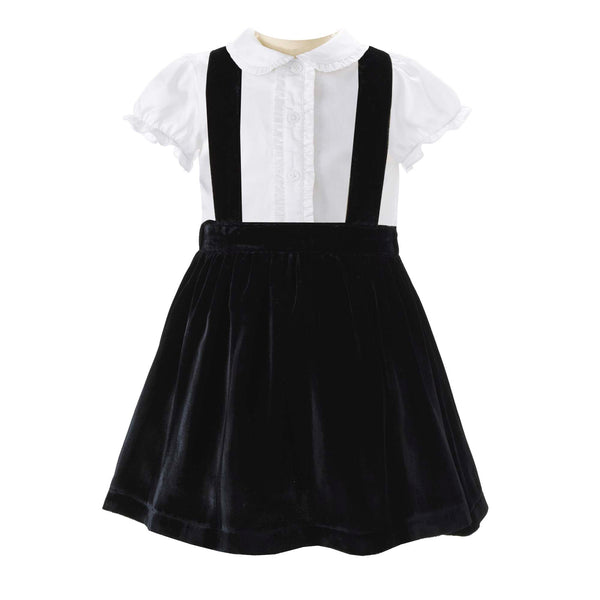 Black Silk Velvet Pinafore Set