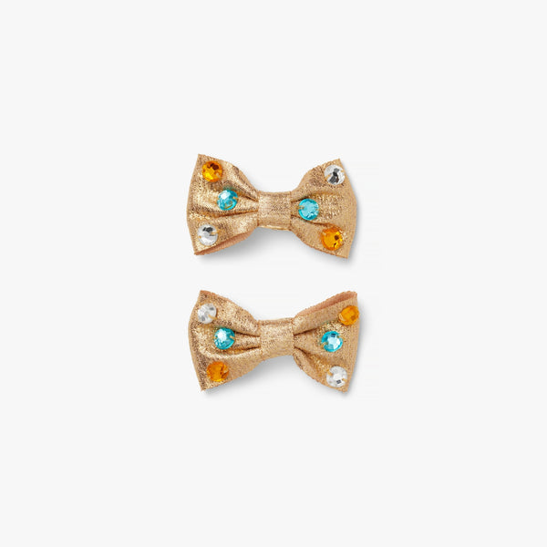 Gold Bow Gem Hair Clips