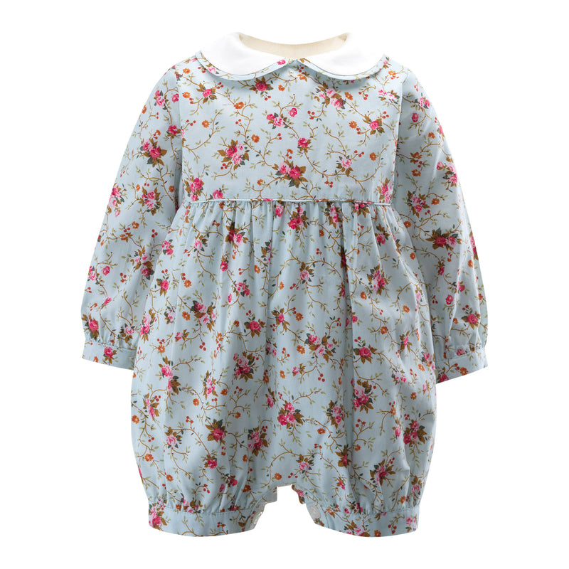 Blue Floral Long-Sleeve Babysuit