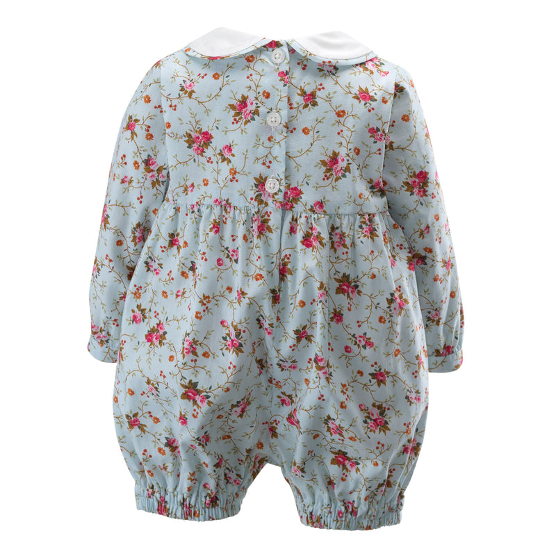 Blue Floral Long-Sleeve Babysuit