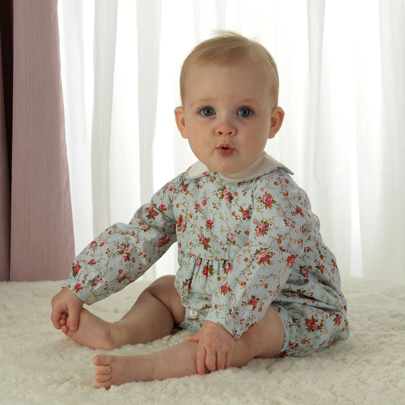 Blue Floral Long-Sleeve Babysuit