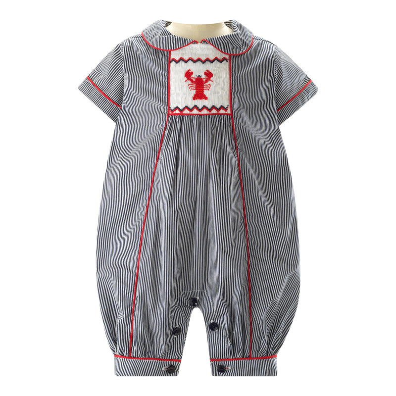 Striped Lobster Smocked Babysuit