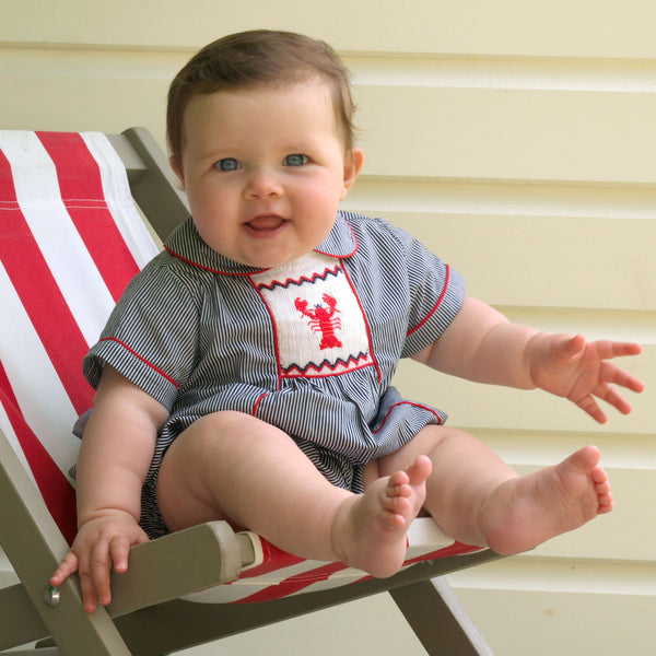 Striped Lobster Smocked Babysuit