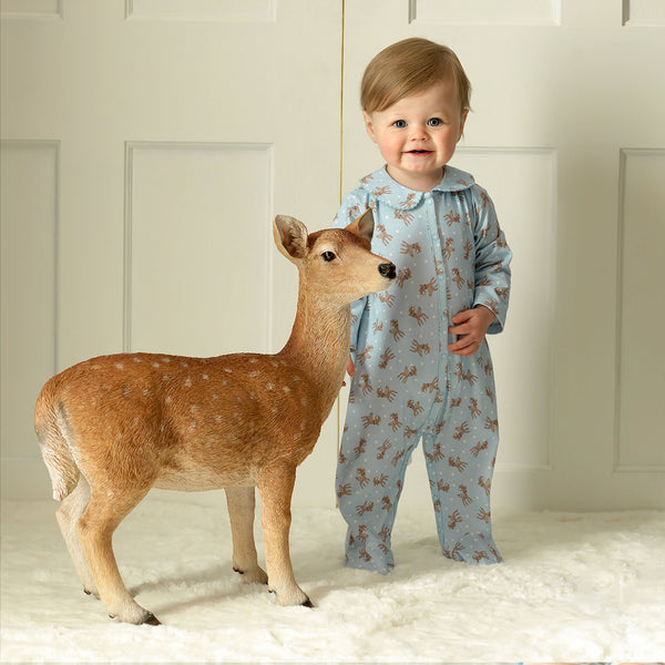 Blue Polka Dot Fawn Babygro