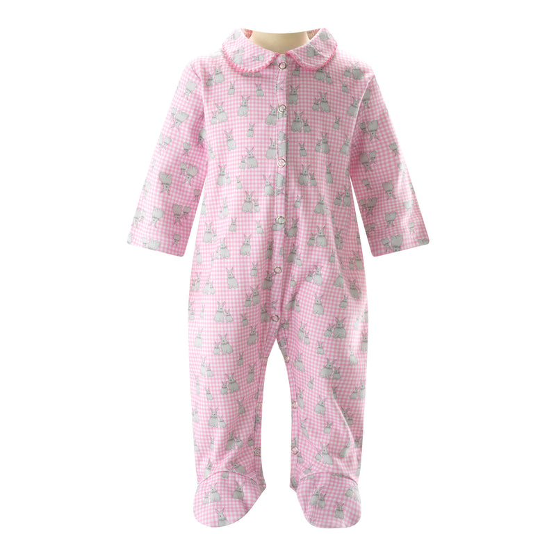 Pink Gingham Bunny Babygro