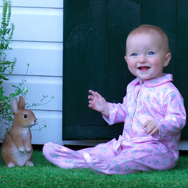 Pink Gingham Bunny Babygro