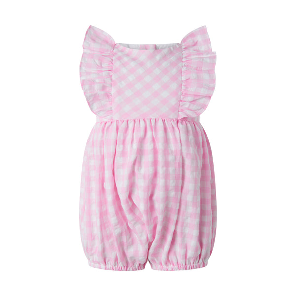 Check Ruffle Babysuit, Pink