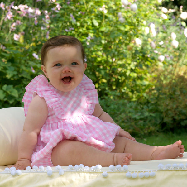 Check Ruffle Babysuit, Pink