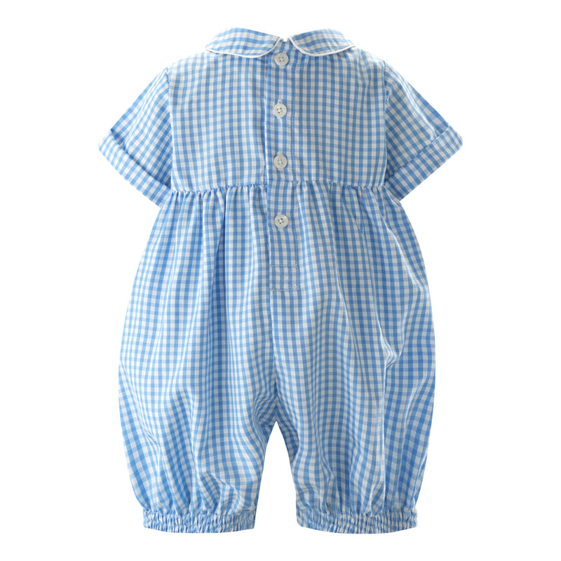 Blue Gingham Bunny Smocked Babysuit