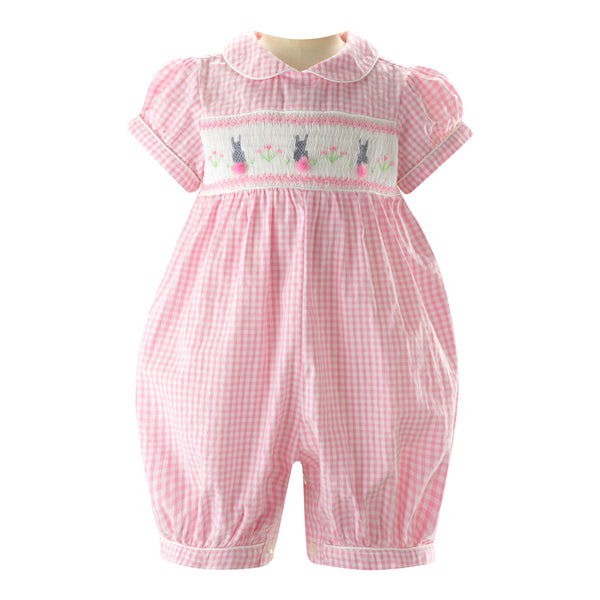 Pink Gingham Bunny Smocked Babysuit