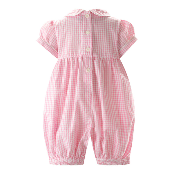 Pink Gingham Bunny Smocked Babysuit