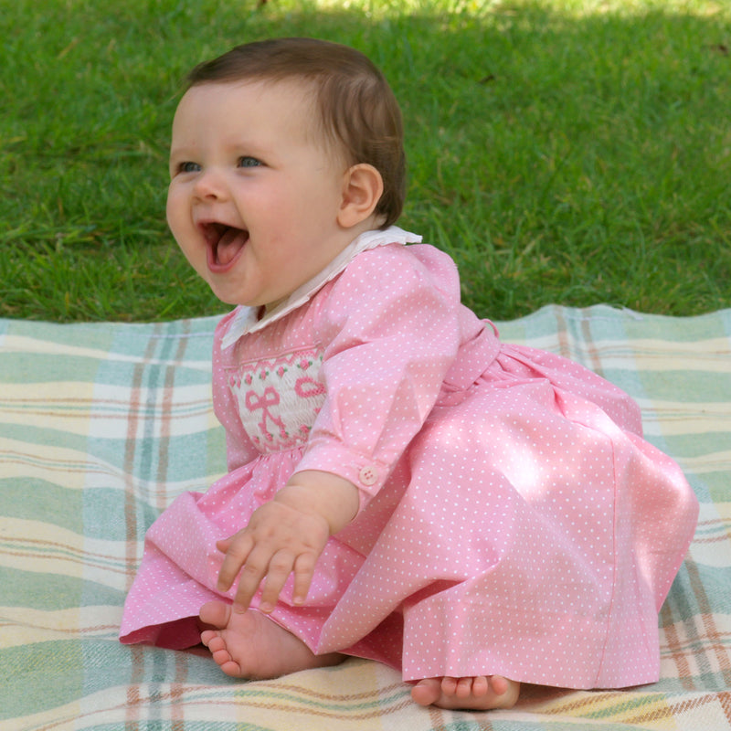 Pindot Bow Smocked Dress & Bloomers