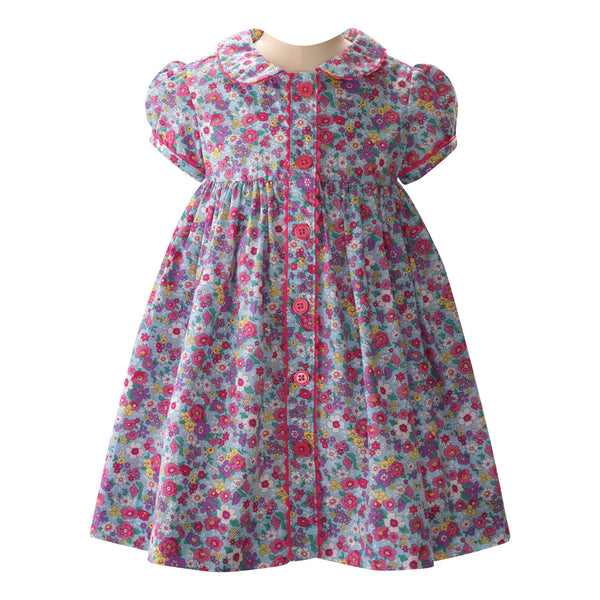Candy Blue Floral Button-front Dress & Bloomers