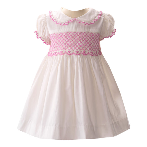 Bow Scalloped Smocked Dress