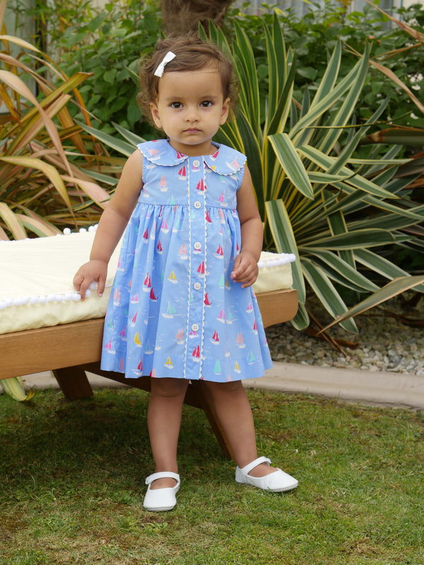 Sailboat Sleeveless Button-front Dress & Bloomers