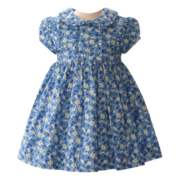 Blue Floral Frill Front Dress