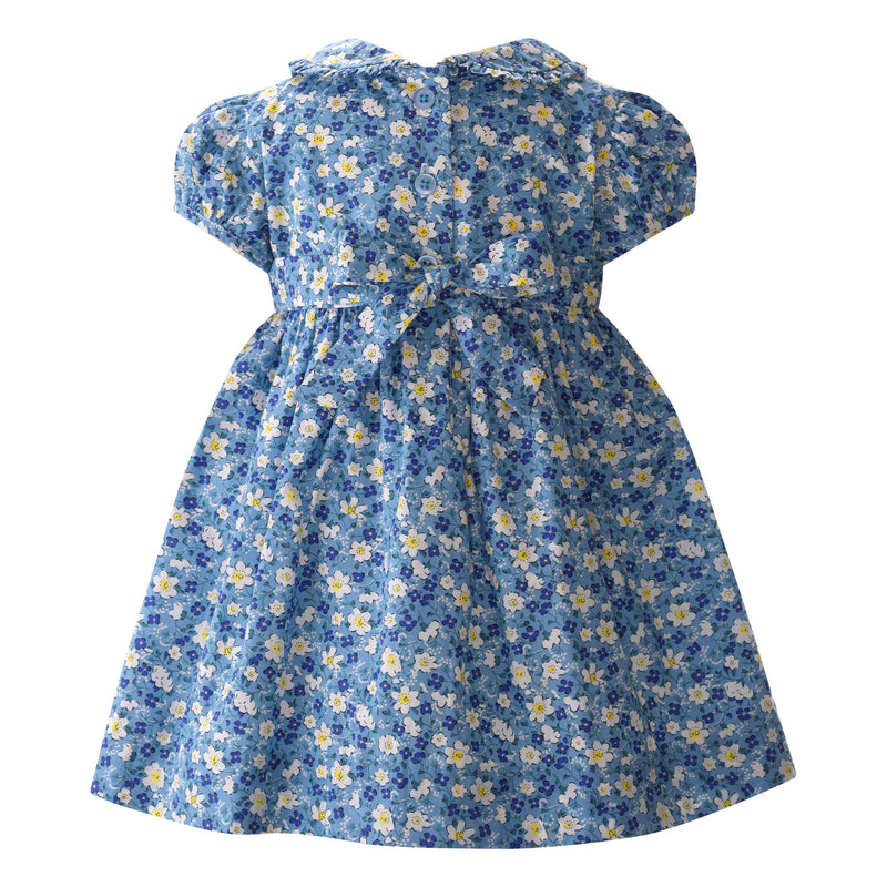 Blue Floral Frill Front Dress