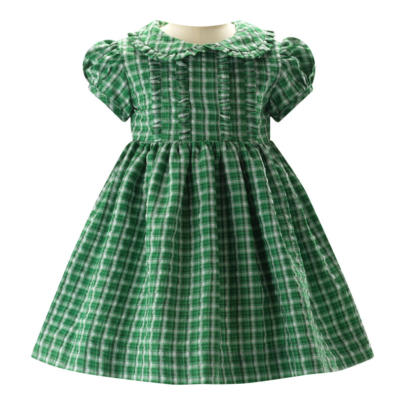 Check Frill Front Dress, Green