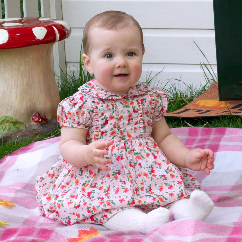 Pink Floral Frill Front Dress