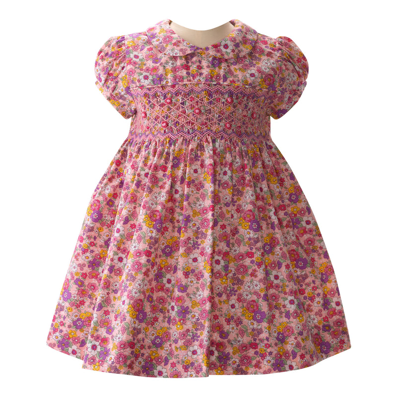 Floral Peter Pan Collar Smocked Dress