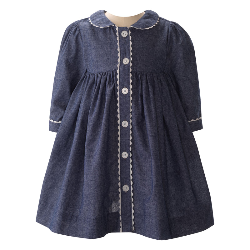 Chambray Long Sleeve Button-front Dress & Bloomers