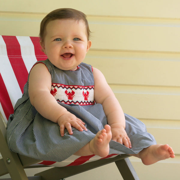 Stripe Lobster Smocked Dress & Bloomers