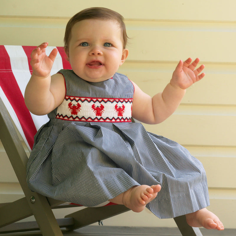 Stripe Lobster Smocked Dress & Bloomers