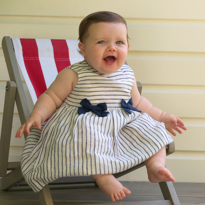 Stripe Linen Bow Dress & Bloomers