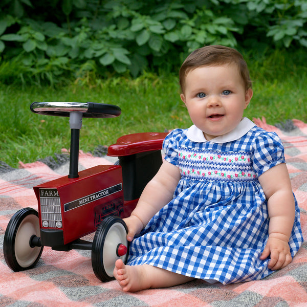 Daisy Check Smocked Dress & Bloomers, Blue