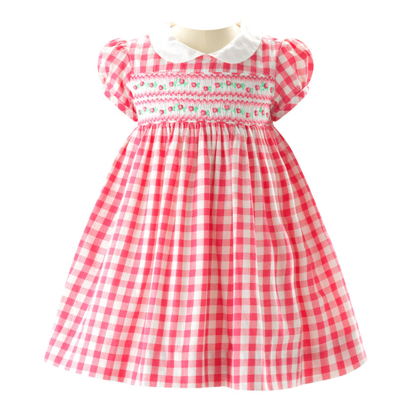 Daisy Check Smocked Dress & Bloomers, Pink