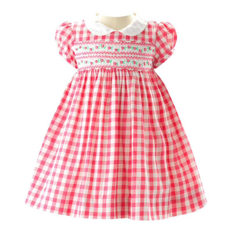 Daisy Check Smocked Dress & Bloomers, Pink