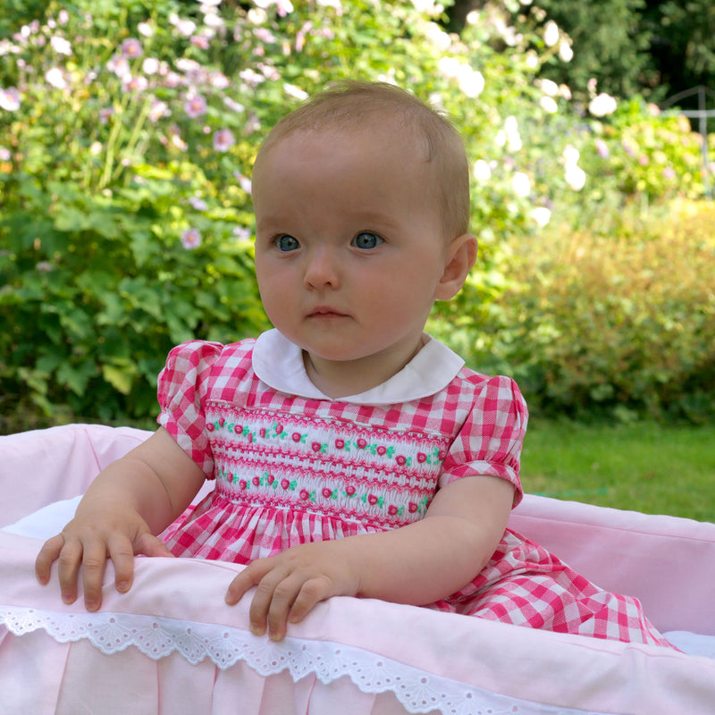 Daisy Check Smocked Dress & Bloomers, Pink