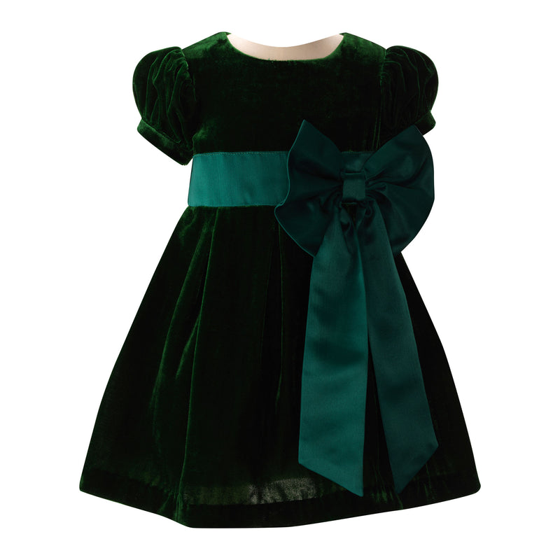 Crushed Velvet Bow Dress, Green