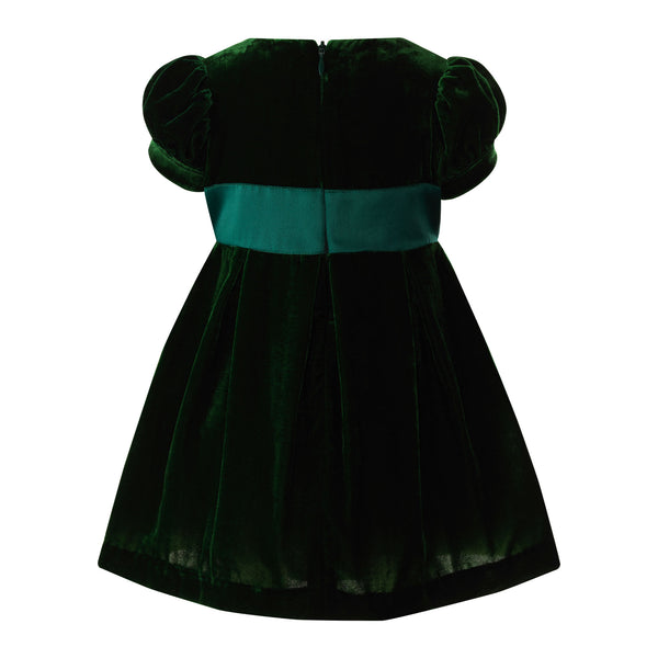 Crushed Velvet Bow Dress, Green