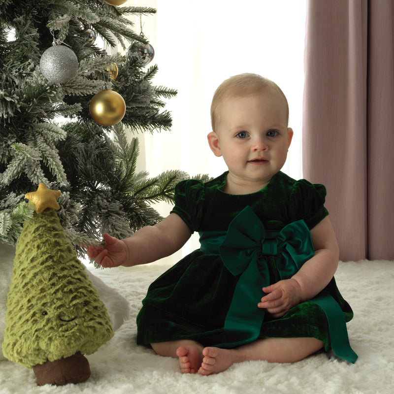 Crushed Velvet Bow Dress, Green