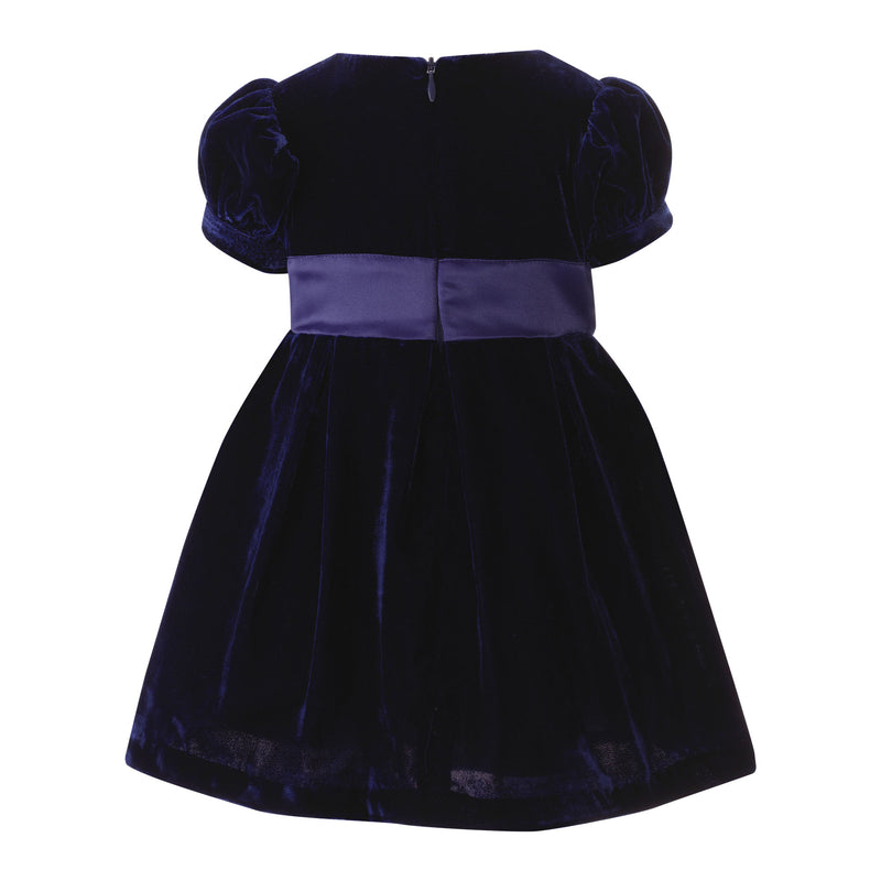 Crushed Velvet Bow Dress, Navy