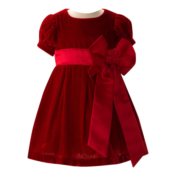 Crushed Velvet Bow Dress, Red
