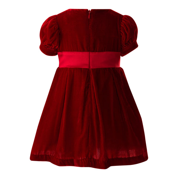 Crushed Velvet Bow Dress, Red