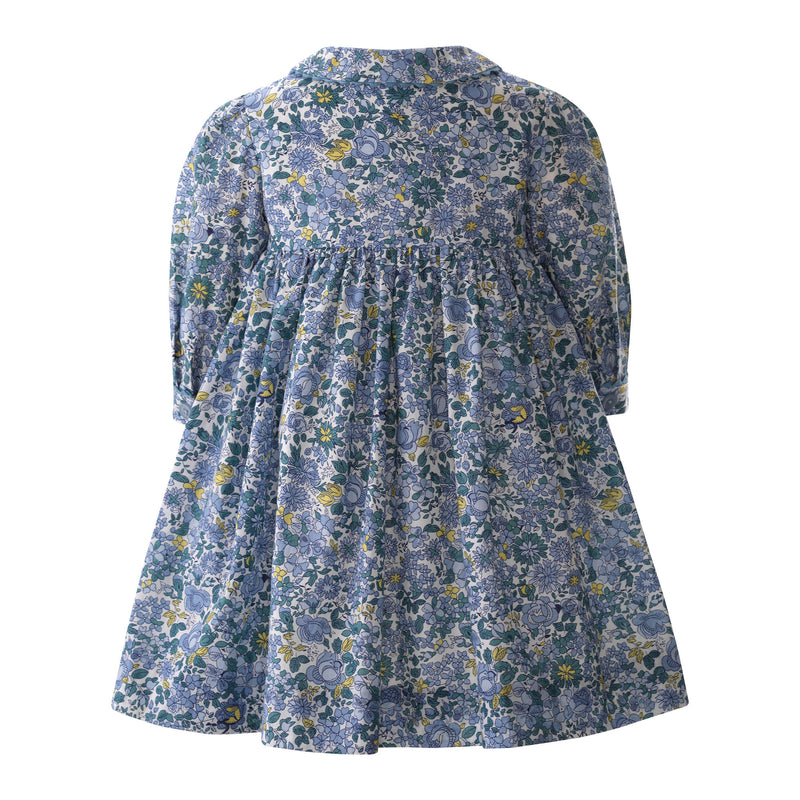 Blue Petal Blossom Smocked Button-front Dress