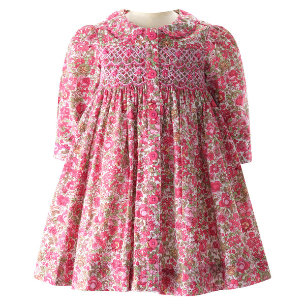 Pink Petal Blossom Smocked Button-front Dress & Bloomers