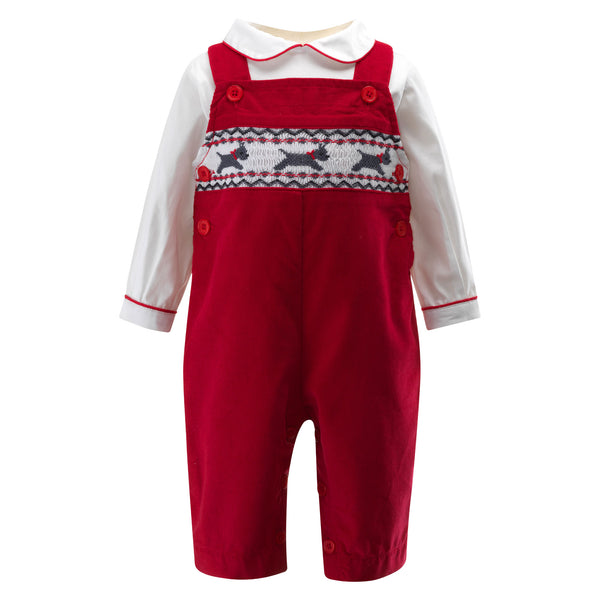 Scottie Dog Smocked Overall Set