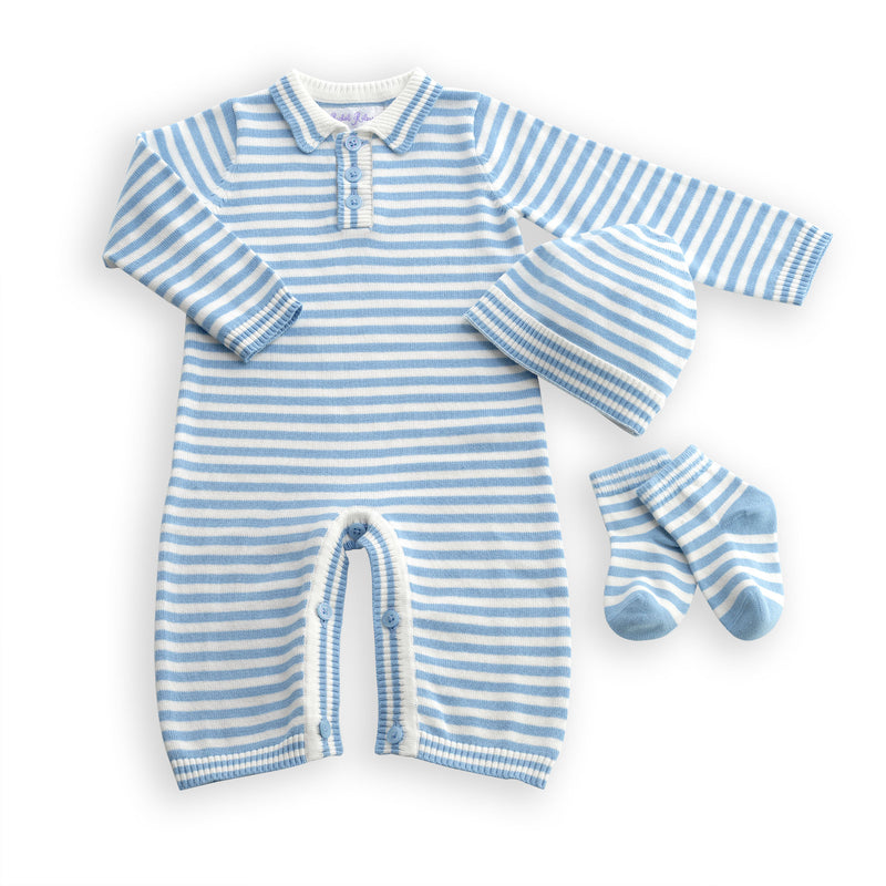 Blue Knit Playsuit Gift Set