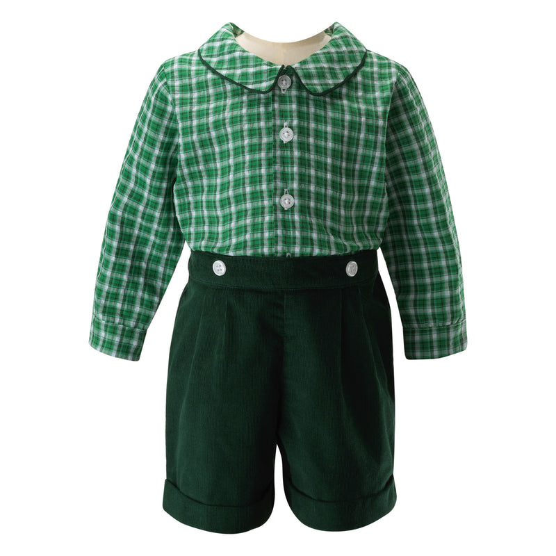 Check Shirt & Short Set, Green