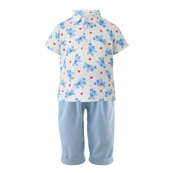 Bear Hearts Polo & Pull on Trousers Set