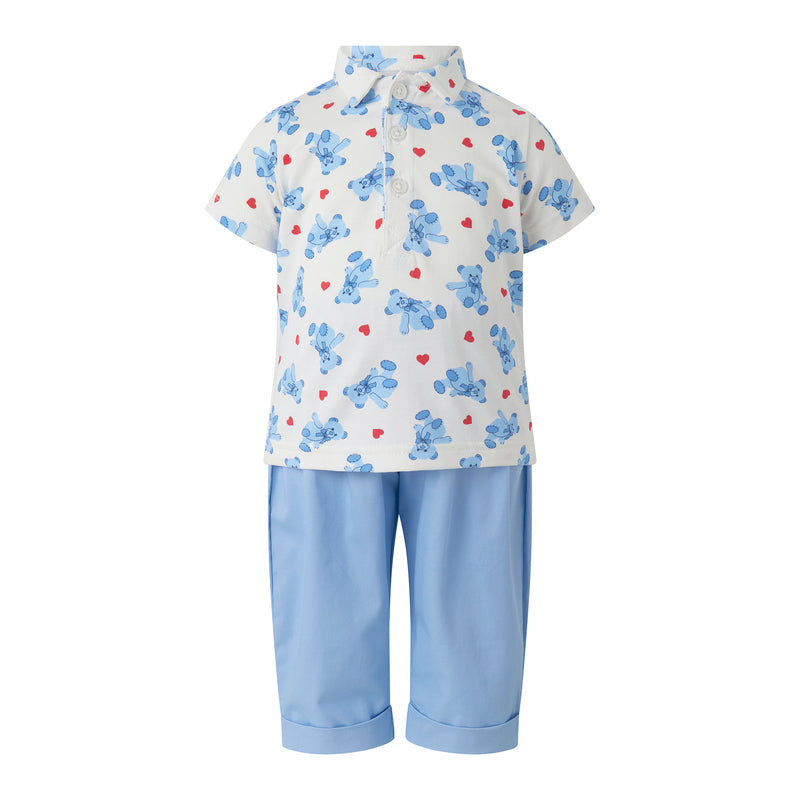 Bear Hearts Polo & Pull on Trousers Set