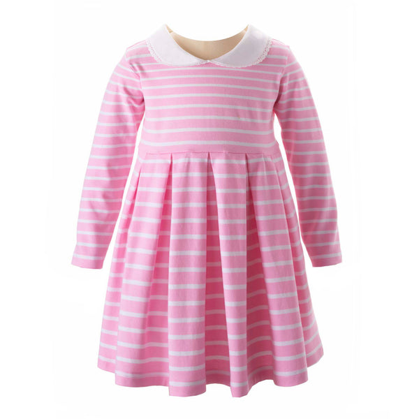 Pink Long Sleeve Breton Striped Jersey Dress