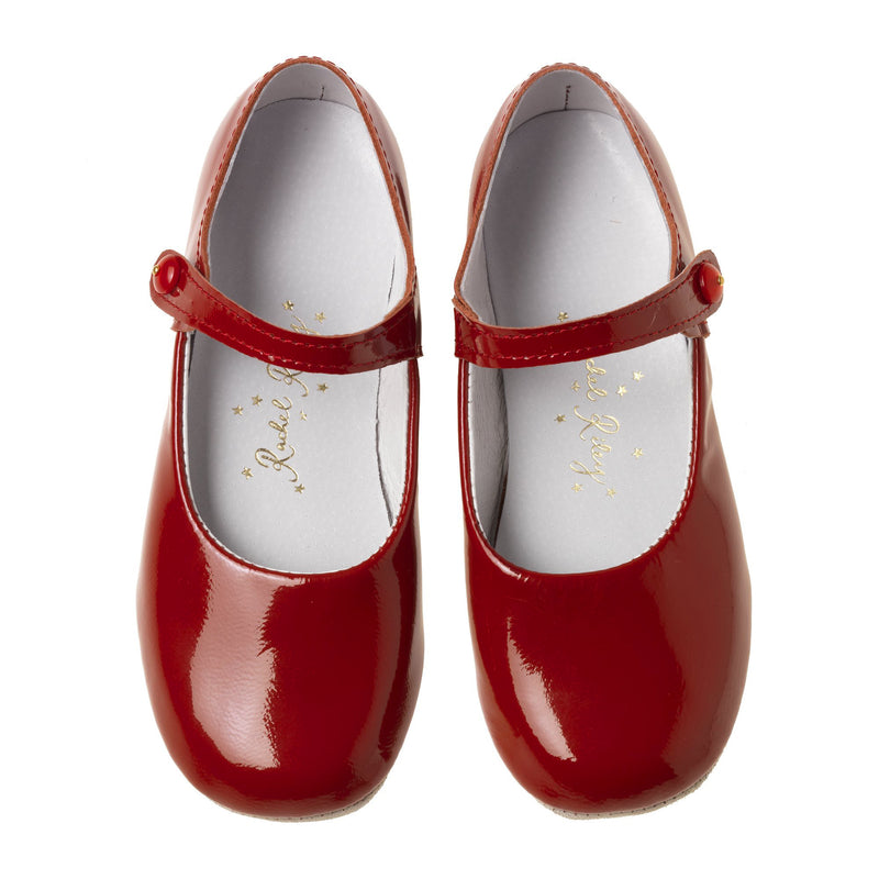 Button Strap Slipper, Red Patent