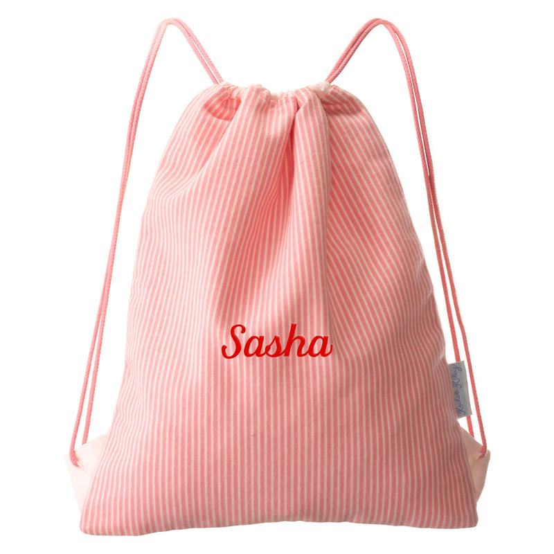 Personalised Pink Stripe Drawstring Bag