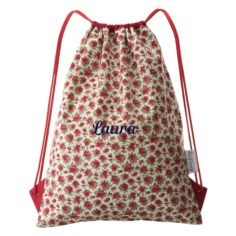 Personalised Red Floral Drawstring Bag